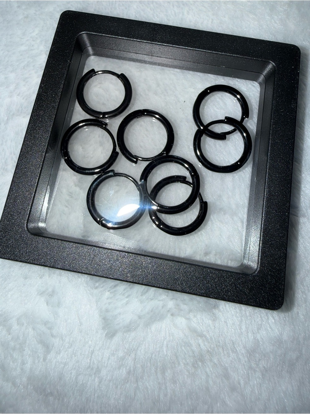 Black Stainless Steel Hoop Rings - Set of 4